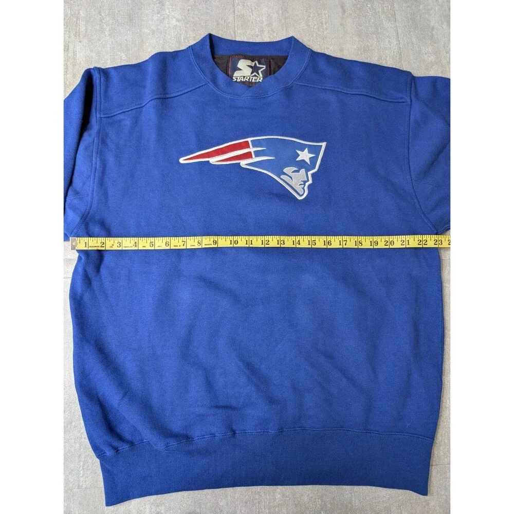 Vintage Starter Embroidered New England Patriots Blue Sweatshirt Medium - Picture 7 of 12